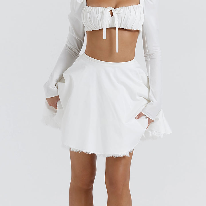 Elegant Lace A-Line Skirt | High-Waist, Vintage-Inspired White Summer Skirt