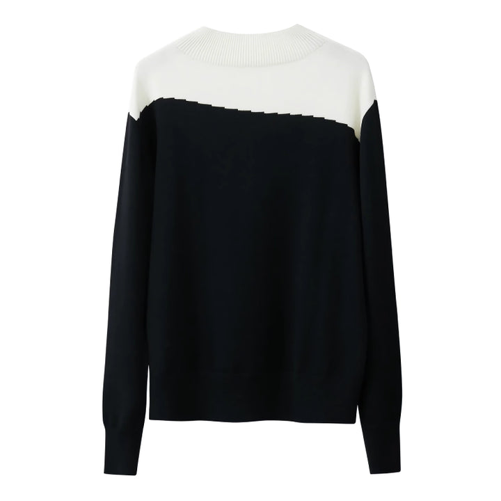 Mock Neck Crane Jacquard Loose Sweater