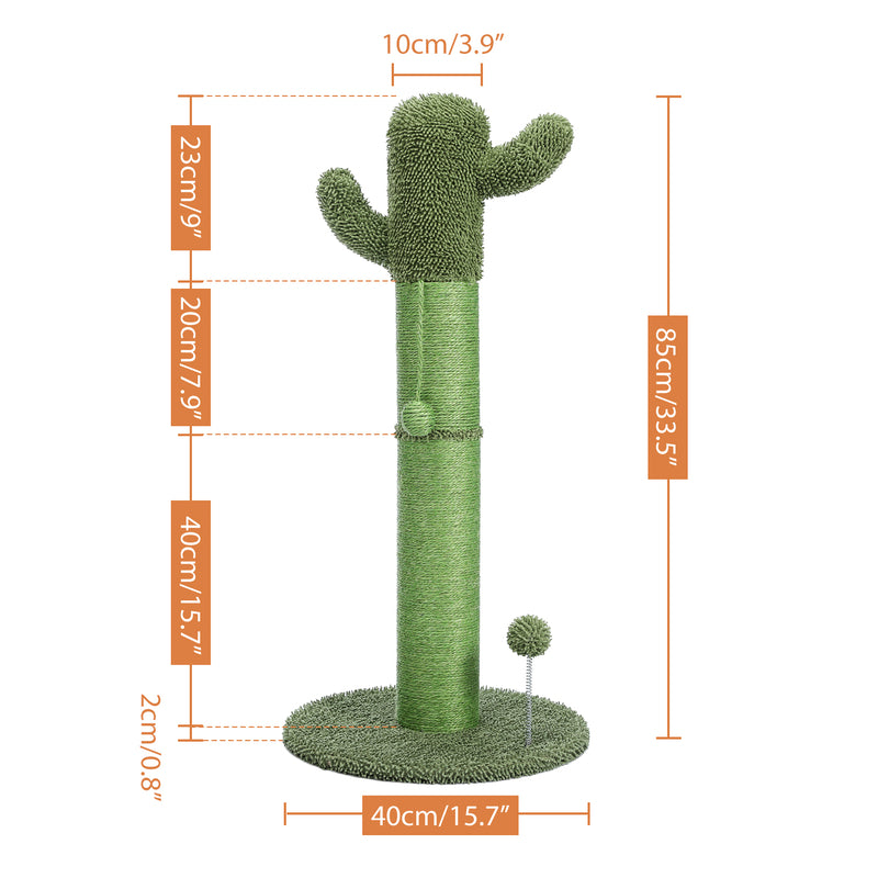 Cactus Cat Tree Scratching Post with Hanging Ball and Sisal Wrapping