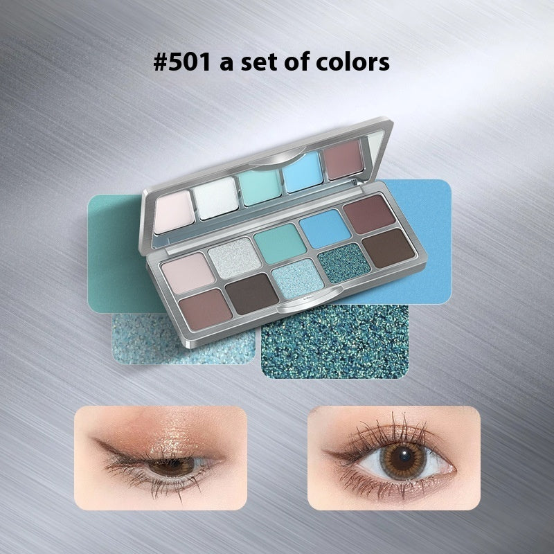 Ten Color Eyeshadow Matte Thin And Glittering Blue Eye Shadow Plate