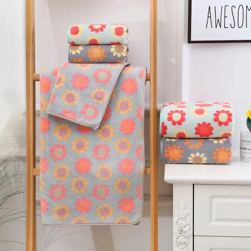 Microfiber Absorbent Floral Printed Bathroom Towel Set