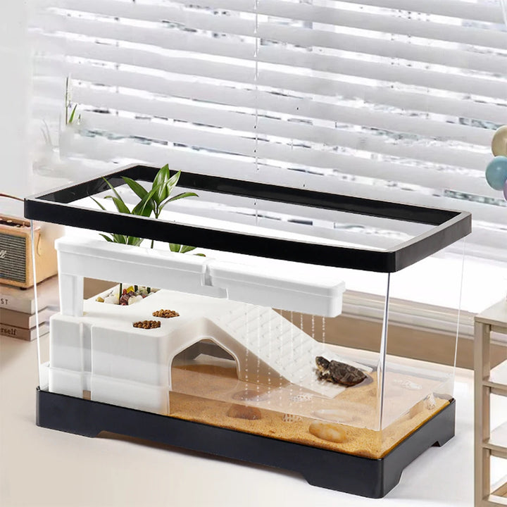 Crystal Clear Turtle Tank with Drain and Basking Platform