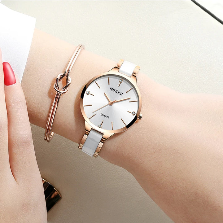 Elegant Ceramic Bracelet Women's Watch with Luminous Hands