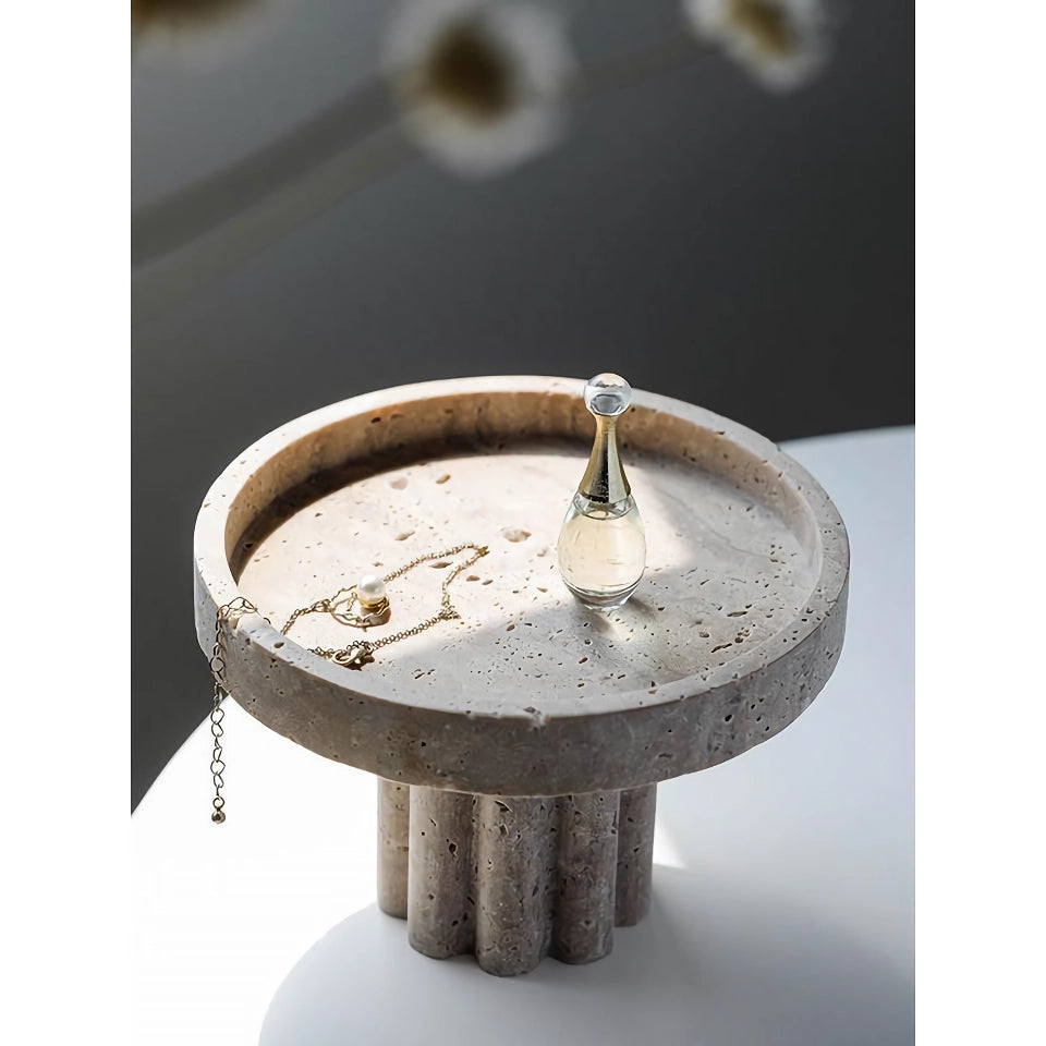 Luxury Marble Serving Tray with Legs - Decorative Travertine Dish