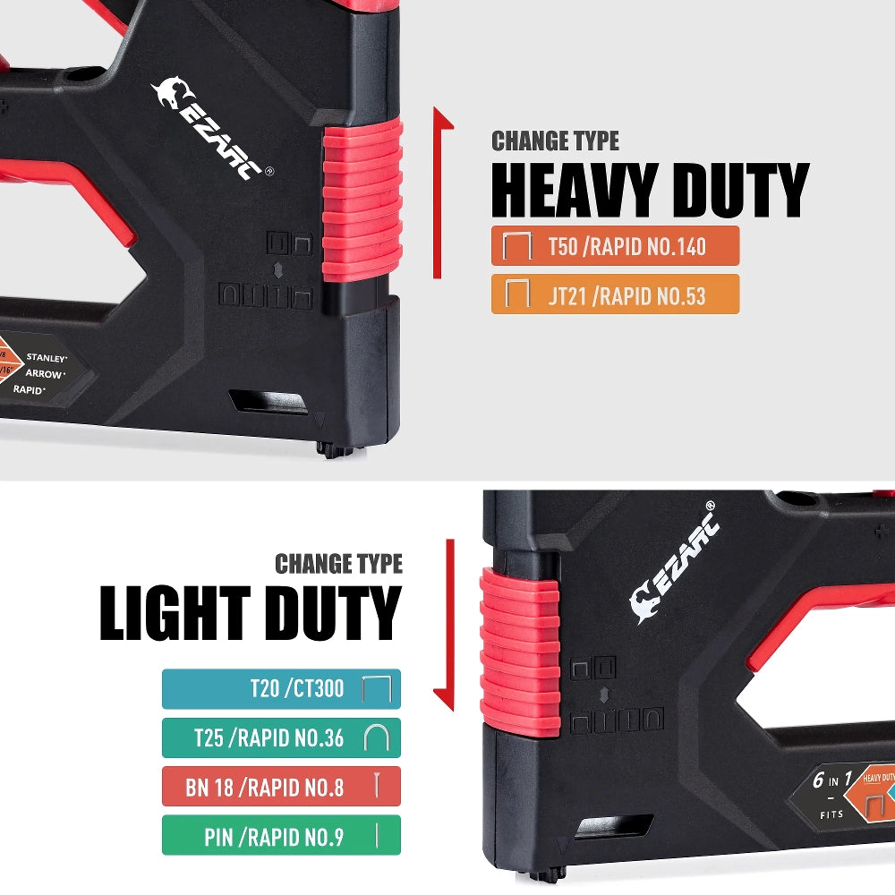 Heavy Duty 6-in-1 Manual Staple Gun with 6000 Staples for Home DIY