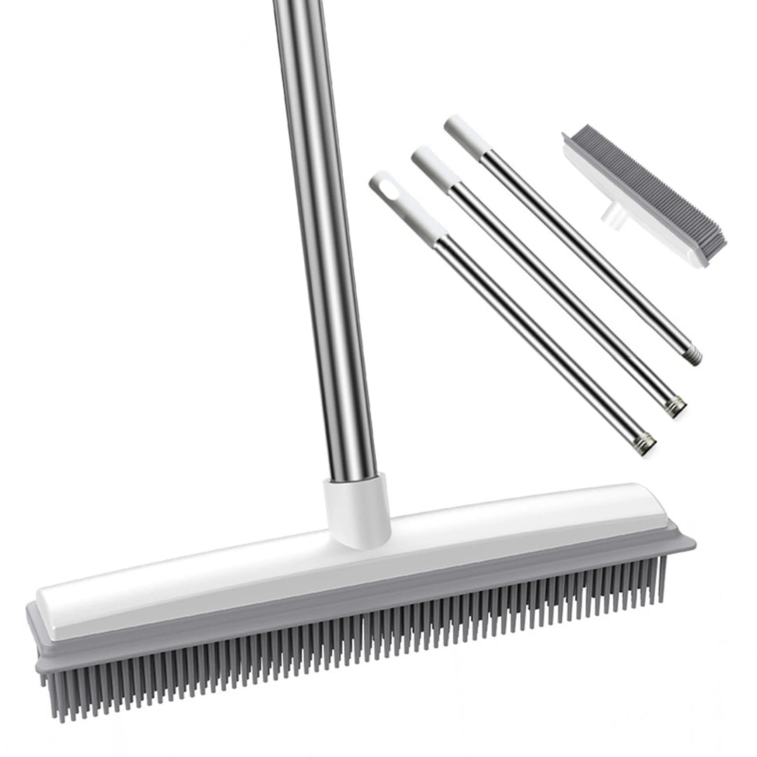 Rubber Broom and Carpet Rake with Squeegee for Pet Hair Removal