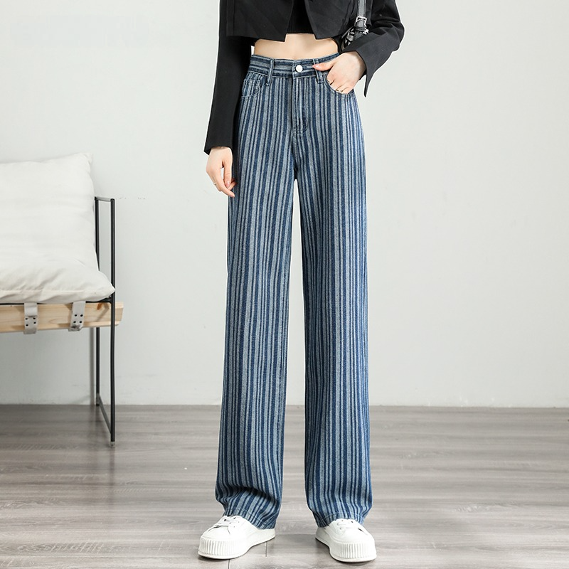 High-Waist Striped Wide-Leg Jeans for Women - Fashionable Street Style Pants
