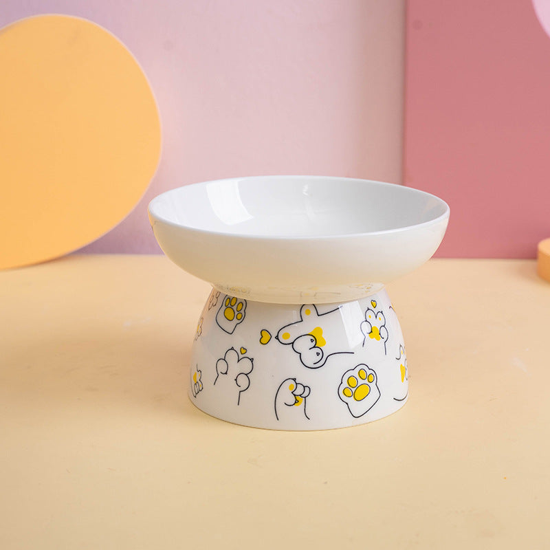 Cute Cartoon Ceramic Cat Bowl with High Stand