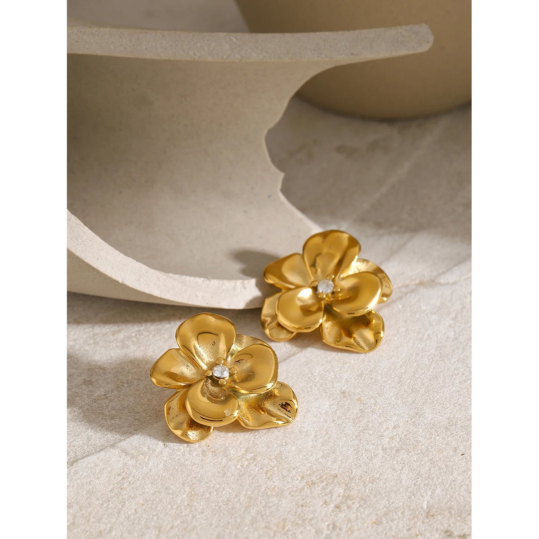 18k Gold Plated Flower Stud Earrings