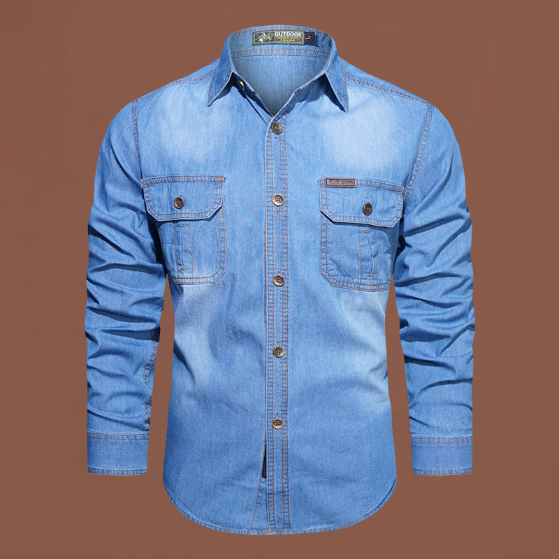 Cotton Bamboo Denim Long-sleeved Shirt Men's Casual Cotton Washed Jacket