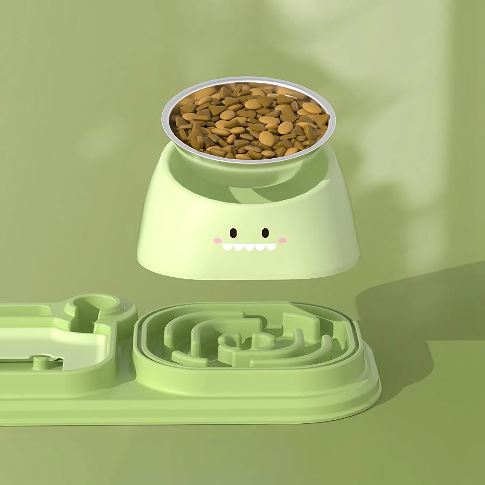 2-in-1 Automatic Pet Water Dispenser & Slow Food Cat Bowl