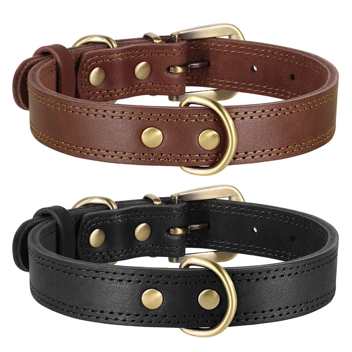 Adjustable Real Leather Dog Collar for Medium to Large Dogs