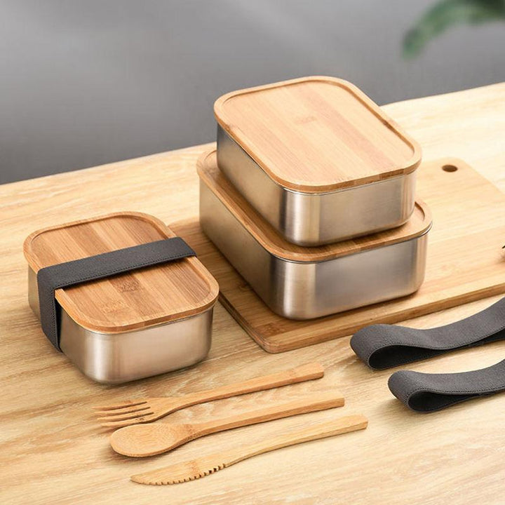 Eco-Friendly Stainless Steel Bento Box with Bamboo Lid