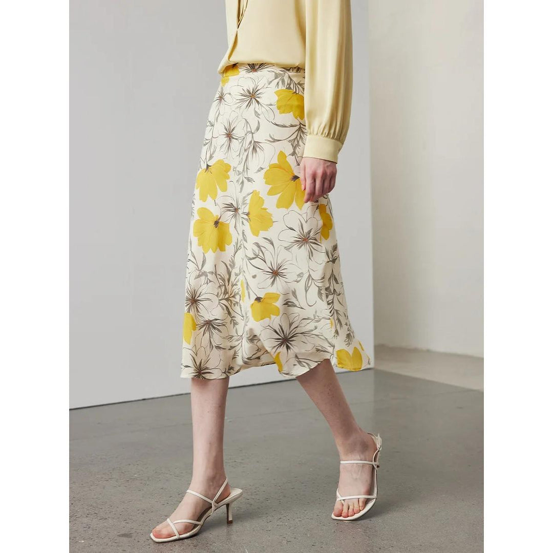Floral Silk Midi Skirt for Women