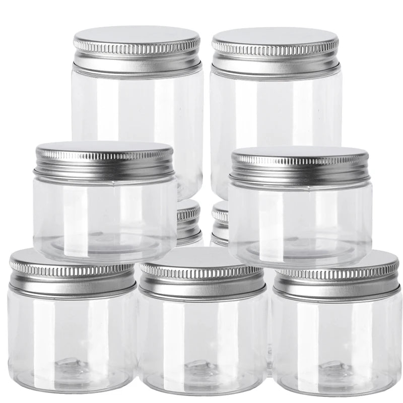 10Pcs Clear Plastic Storage Jars with Aluminum Lids