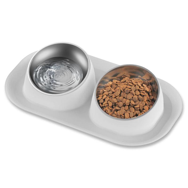 Stainless Steel Tilted Double Dog Bowl - Anti-Skid, No Spill, Removable Feeding Bowls for Cats and Dogs