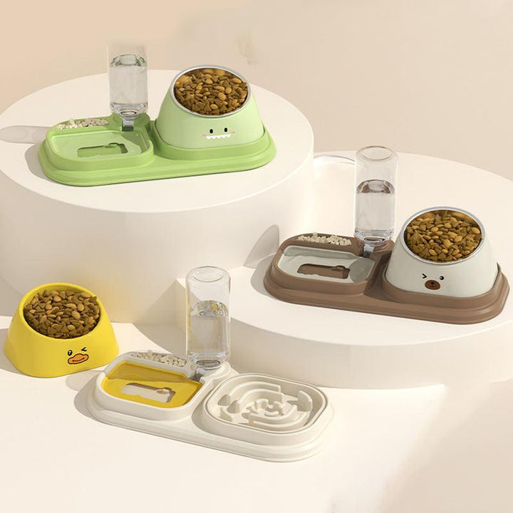 2-in-1 Automatic Pet Water Dispenser & Slow Food Cat Bowl