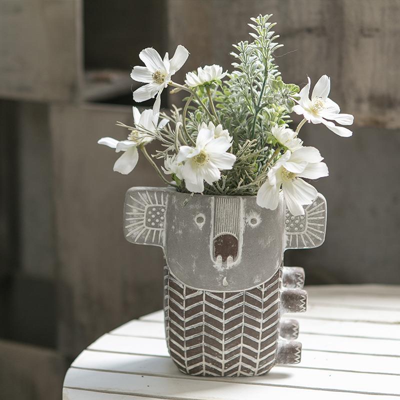 Charming Retro Koala Cement Vase for Succulent Plants