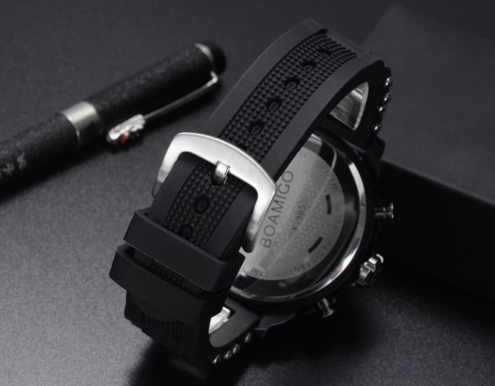 Men's watch electronic quartz double display watch 3 time zone waterproof watch