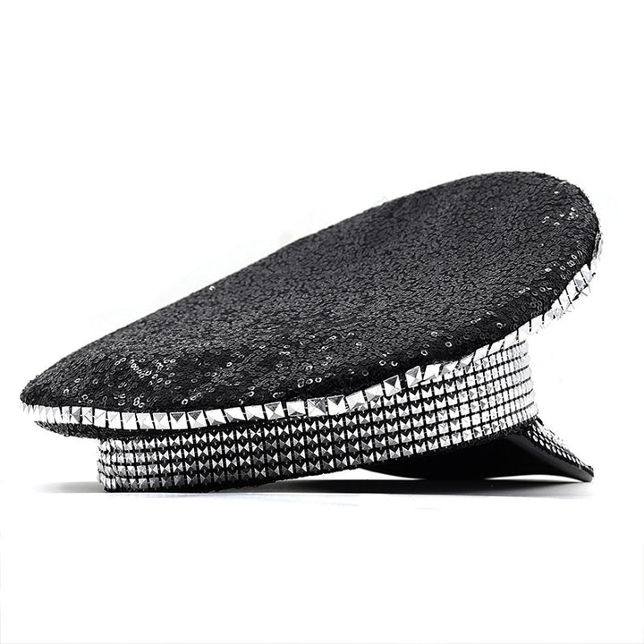 All-match Party Carnival Flat Top Punk Black Paillette Diamond Photography Hat