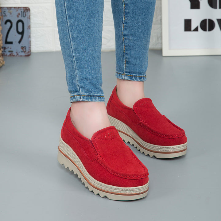 Thick-soled Flat Shoes Anti-slip Suede Height Increasing Shoes For Women