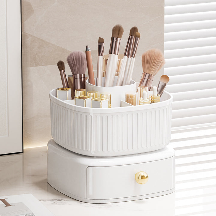 360 Rotating Makeup Brushes Holder with Drawers