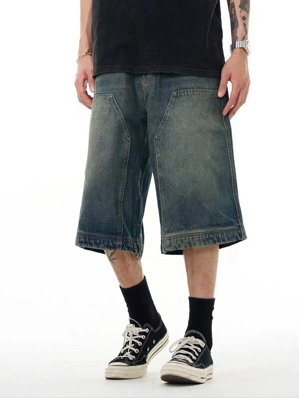 Jeans Shorts Men's Loose Wide Leg Washed Old