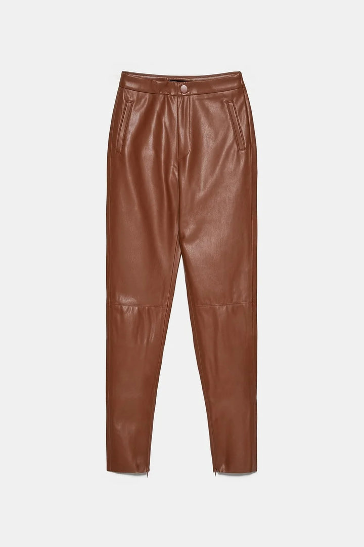 Women's split leg trousers all-match leather pants