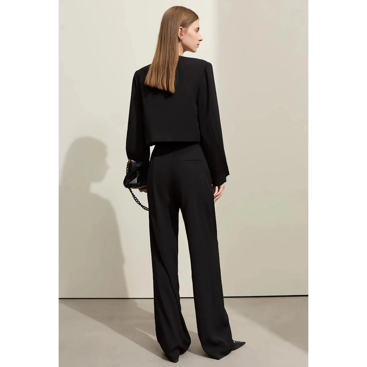 Pant Suits - V-neck Blazer and Casual Pants Office Set