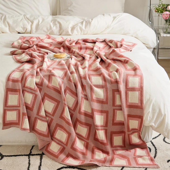 Modern Plaid Knitted Throw Blanket