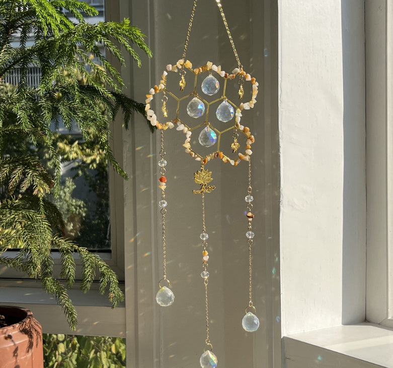 Hot Selling Sunshine Catcher Pendant Custom Wind Chimes New Big Beehive Bee Natural Crystal Sun Catcher