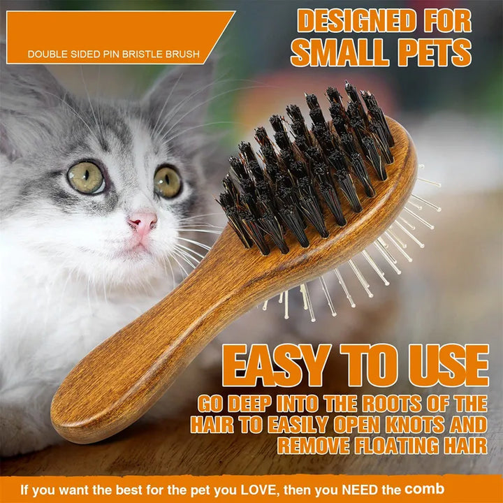 2-Sided Pin Bristle Dog Brush for Small Dogs and Cats