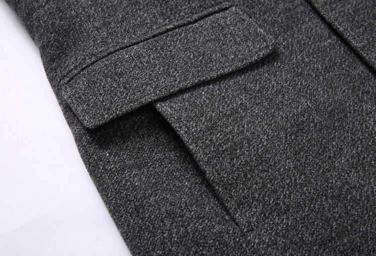 Thick Quilted Lapel Collar Men's Mid-length Wool Overcoat