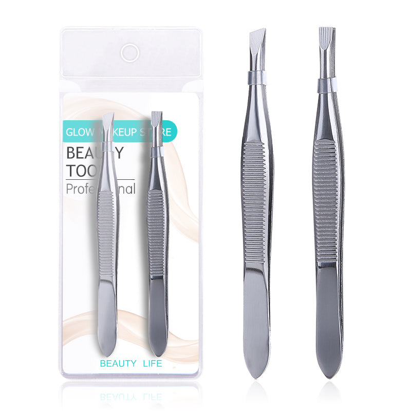 2Pcs/Set Professional Stainless Steel Hair Removal Tweezers