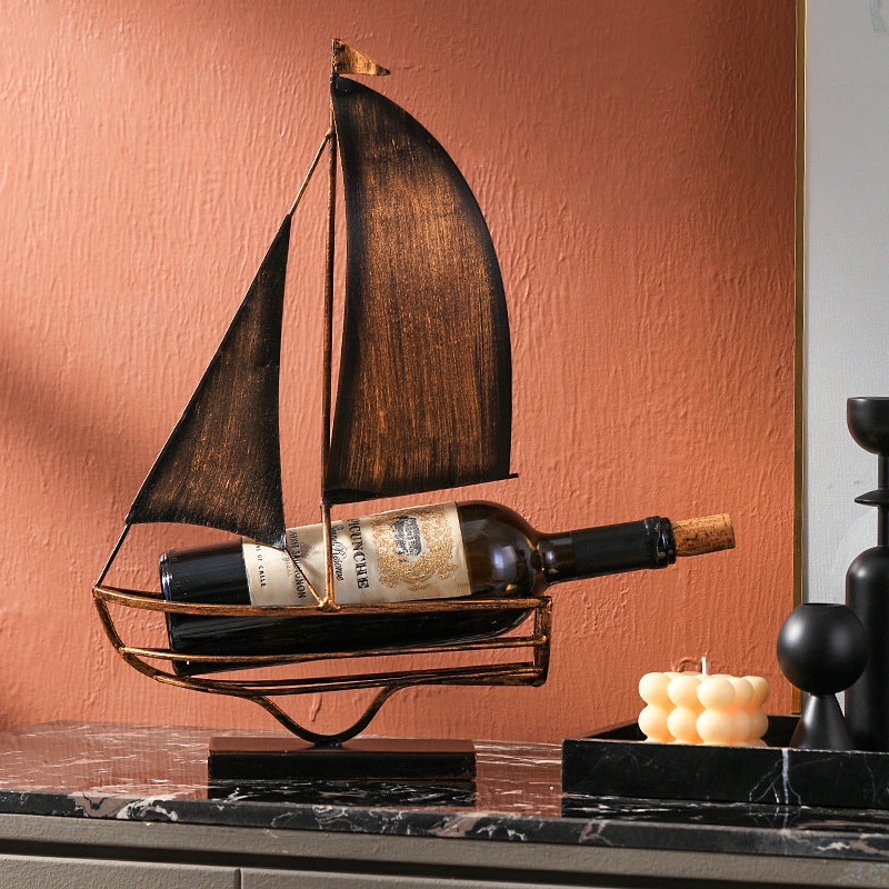 Iron Boat Wine Rack Decoration