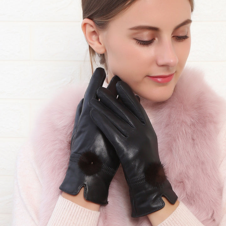 Women's Cute Warm Colored Sheepskin Gloves