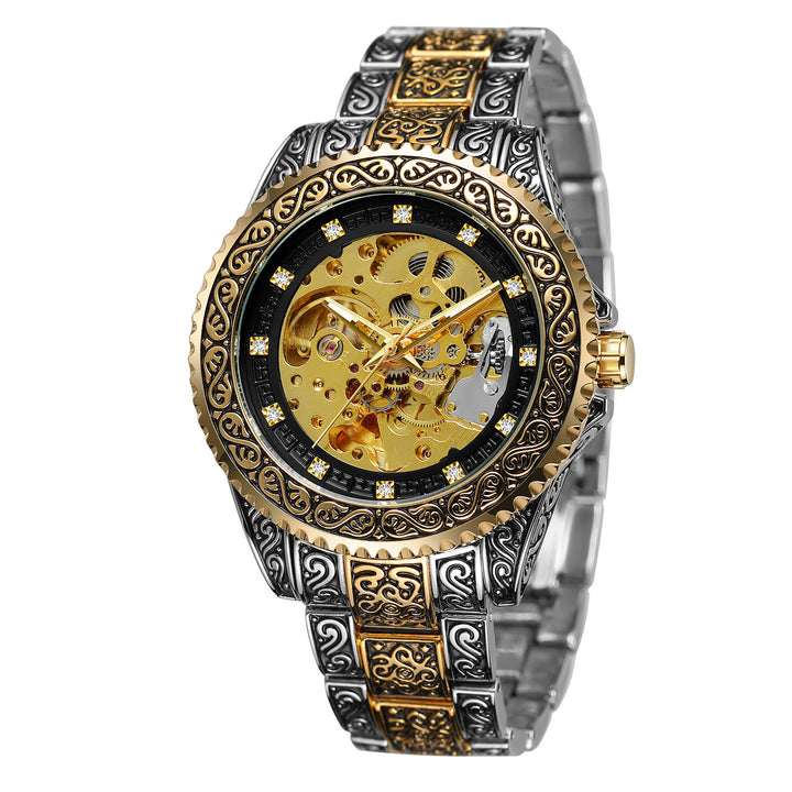 Style Mens Fashion Casual Hollow Retro Carved Automatic Mechanical Watch