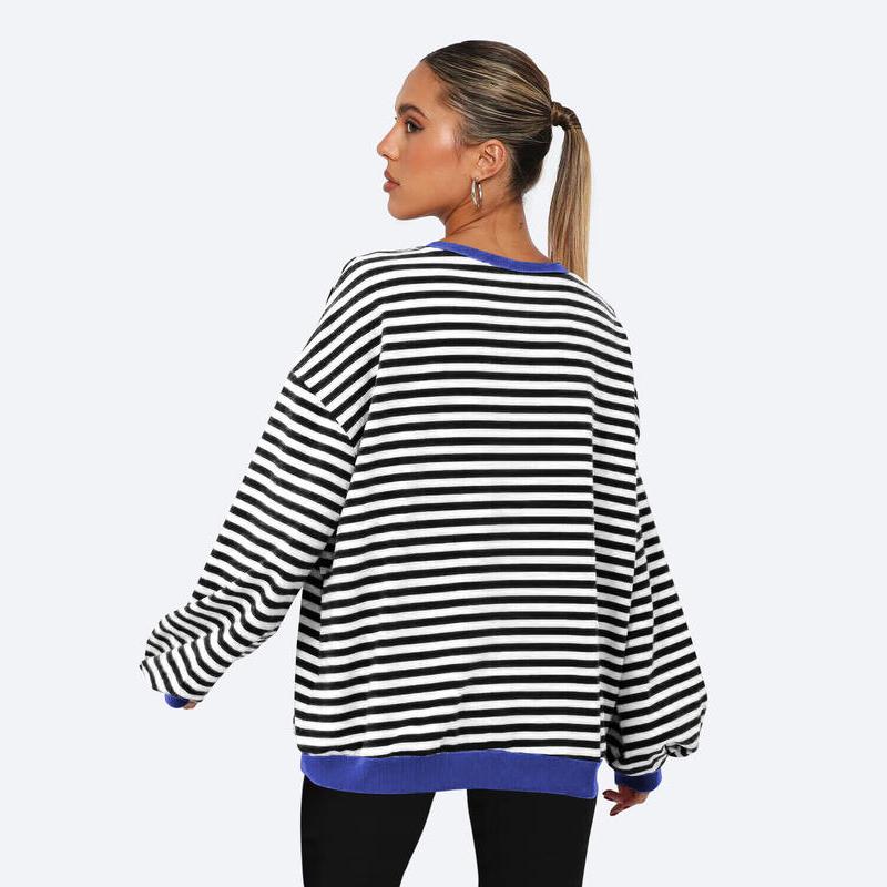 Women's Patchwork Striped Loose Sweatshirt - Autumn Fashion Casual Pullover