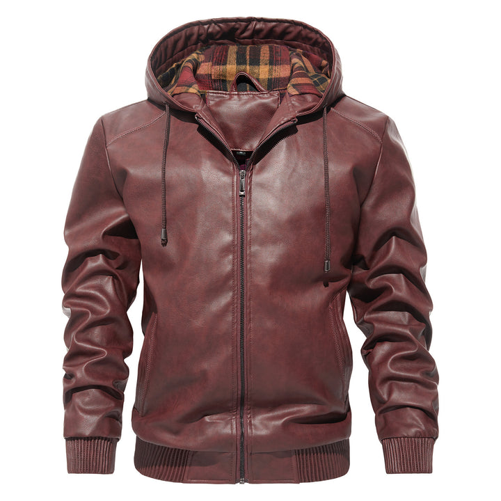 Men's Casual All-matching Hooded Leather Coat Trendy Basic