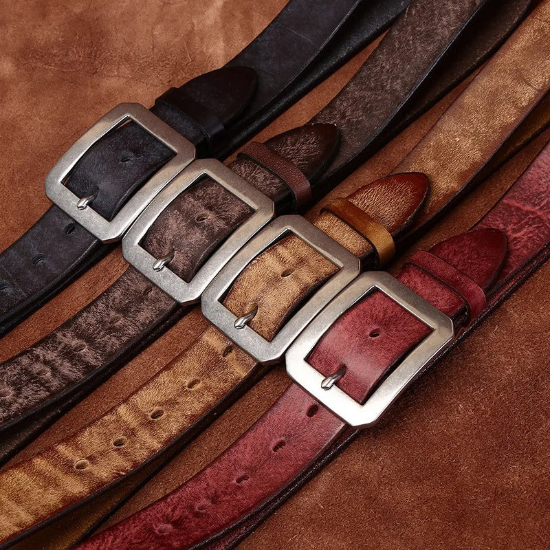 3.8CM Genuine Cowhide Leather Belt for Men with Stainless Steel Buckle