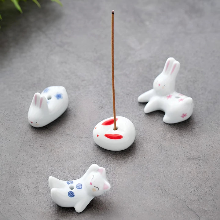 Japanese Style Cartoon Rabbit and Kitten Incense Holder