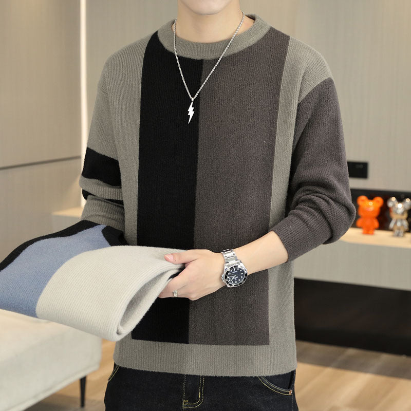 Color-block Crew Neck Warm Sweater Men