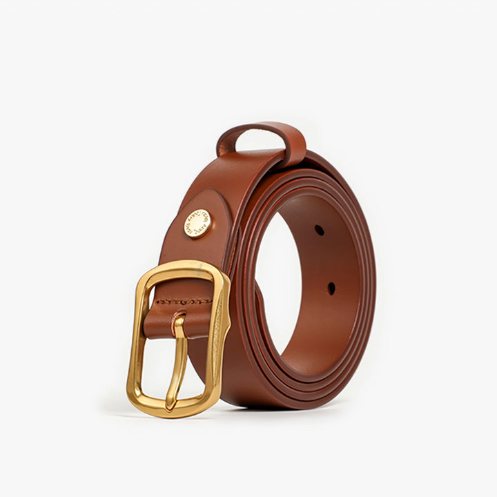 Elegant Women's Leather Belt with Pin Buckle – Solid Color Waist Strap