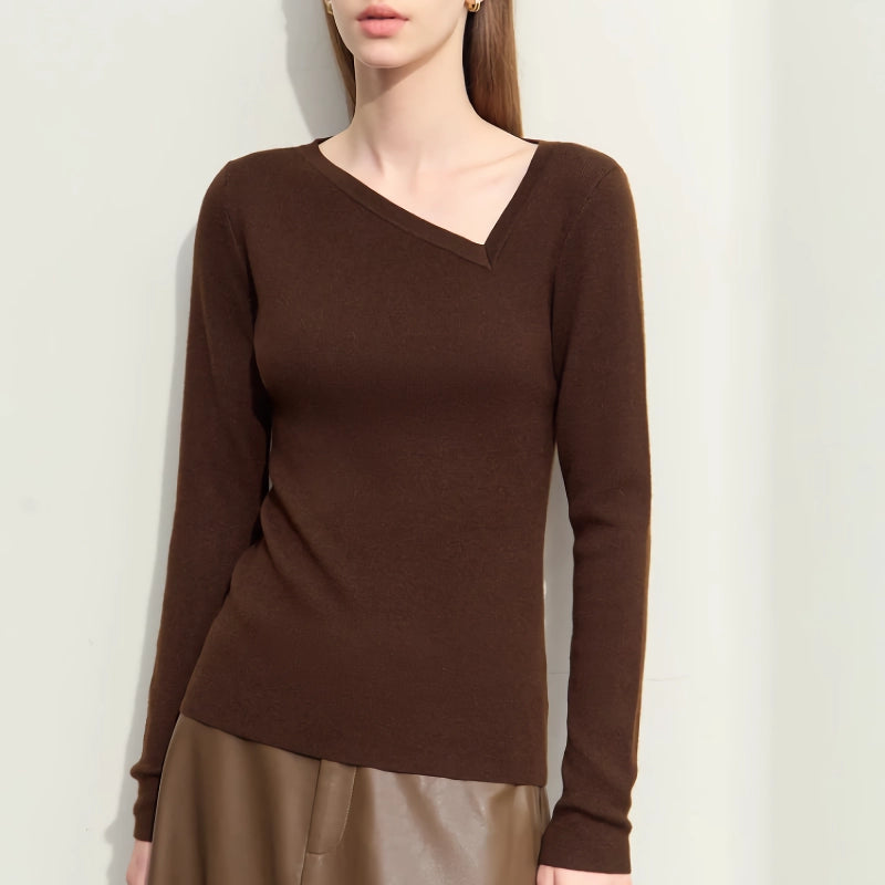 Autumn Asymmetrical Diagonal V-neck Slim Sweater