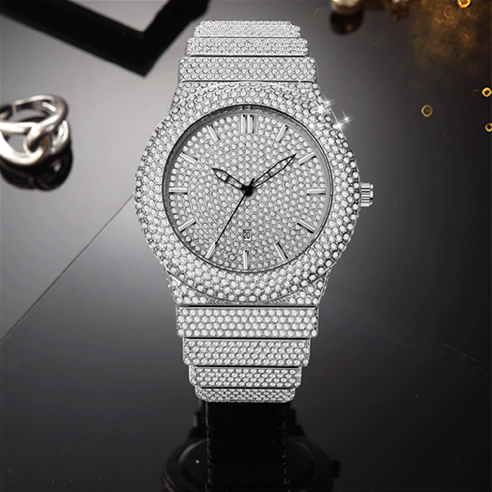 Affordable Luxury Style Diamond-embedded Watch Men's Color Calendar Quartz Watch