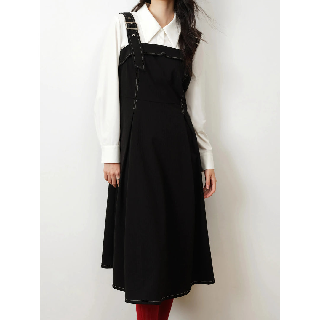 Elegant Waist-Length Black Split Dress for Women – Perfect for Office and Autumn