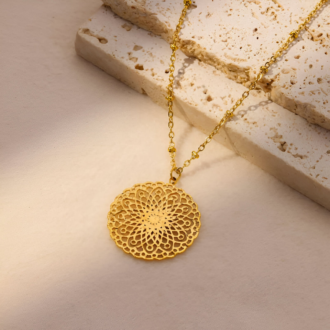 Gold Floral Pendant Necklace for Women