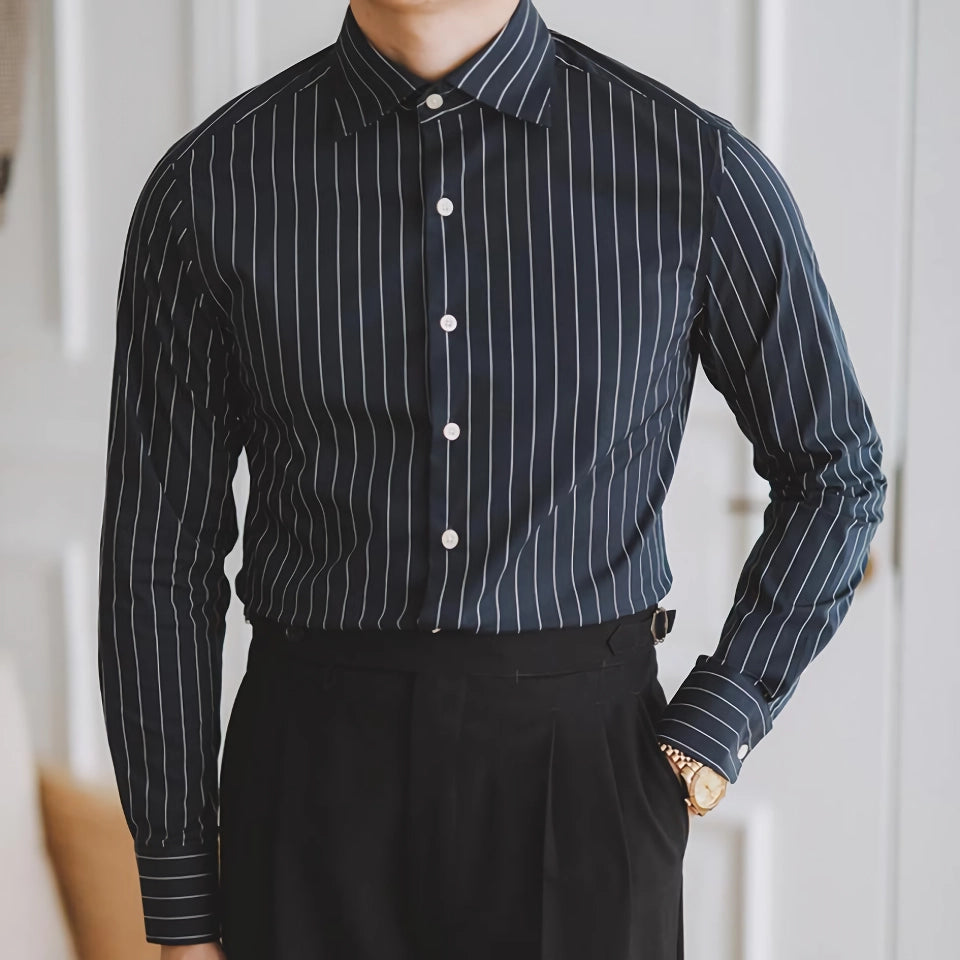 Versatile Non-Iron Blue Stripe Casual Business Shirt