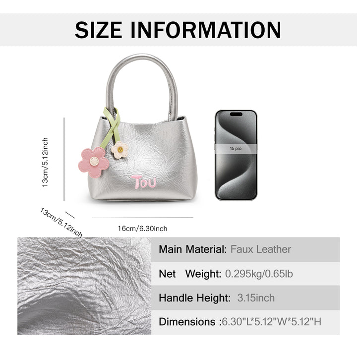 Women’s Flower Pendant Silver Bucket Bag