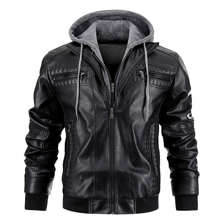 Hooded PU Jacket Warm Men